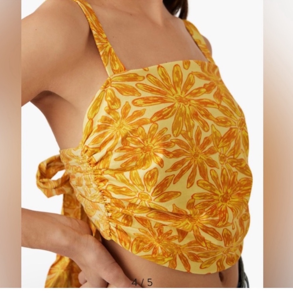 Free People All Tied Up Crop Tank Floral Yellow Medium